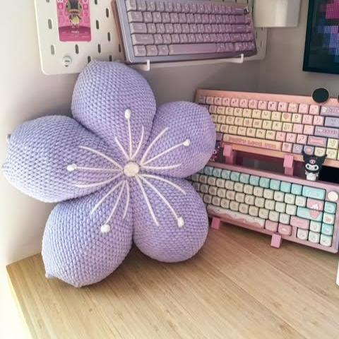 Cozy gaming girl cherry blossom crochet pillow