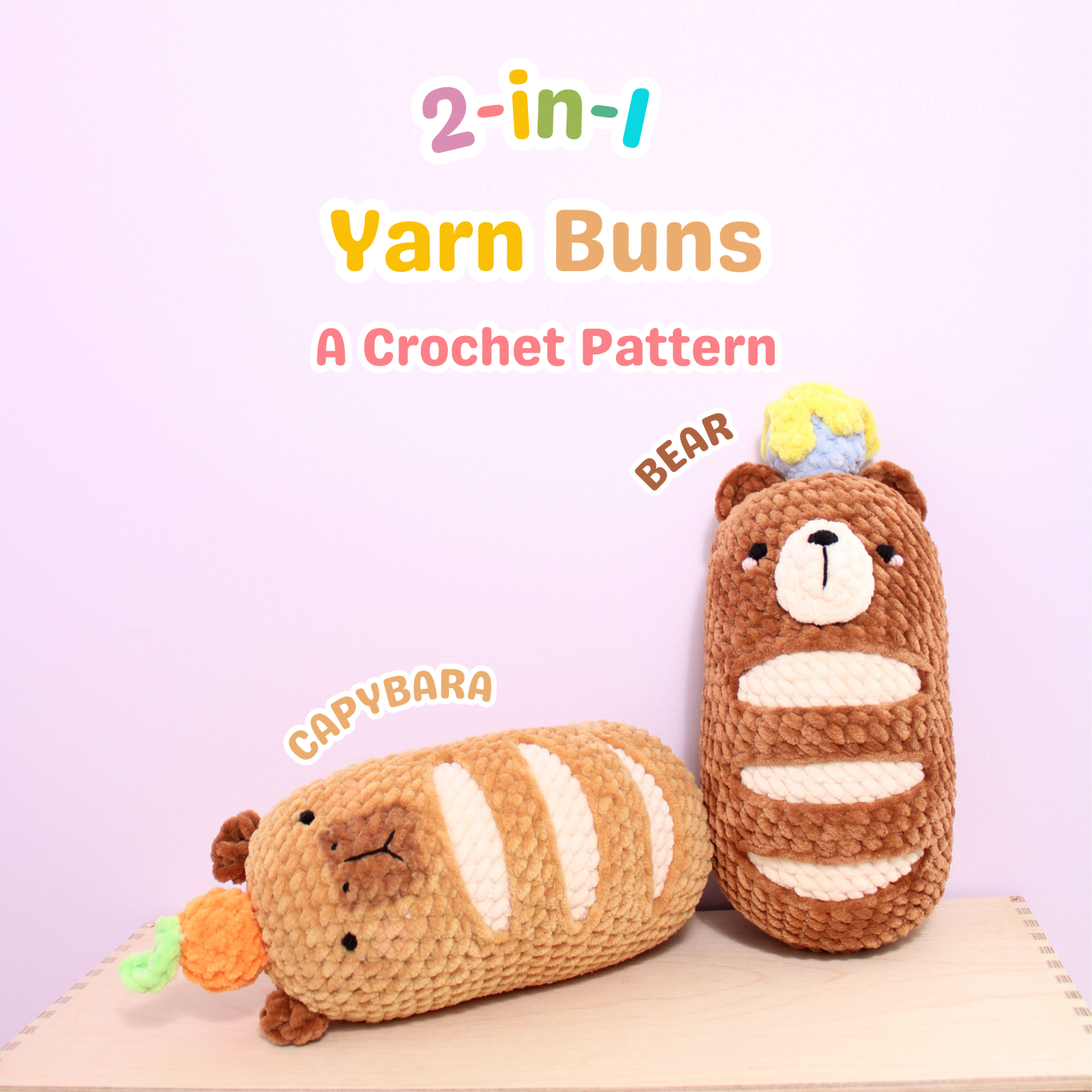 Capybara & Bear Baguette No Sew Yarn Bun Amigurumi Crochet PDF Pattern