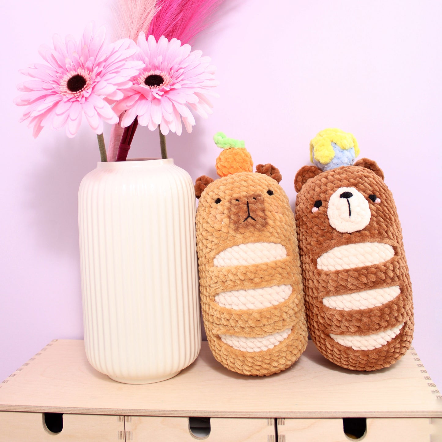 Capybara & Bear Baguette No Sew Yarn Bun Amigurumi Crochet PDF Pattern