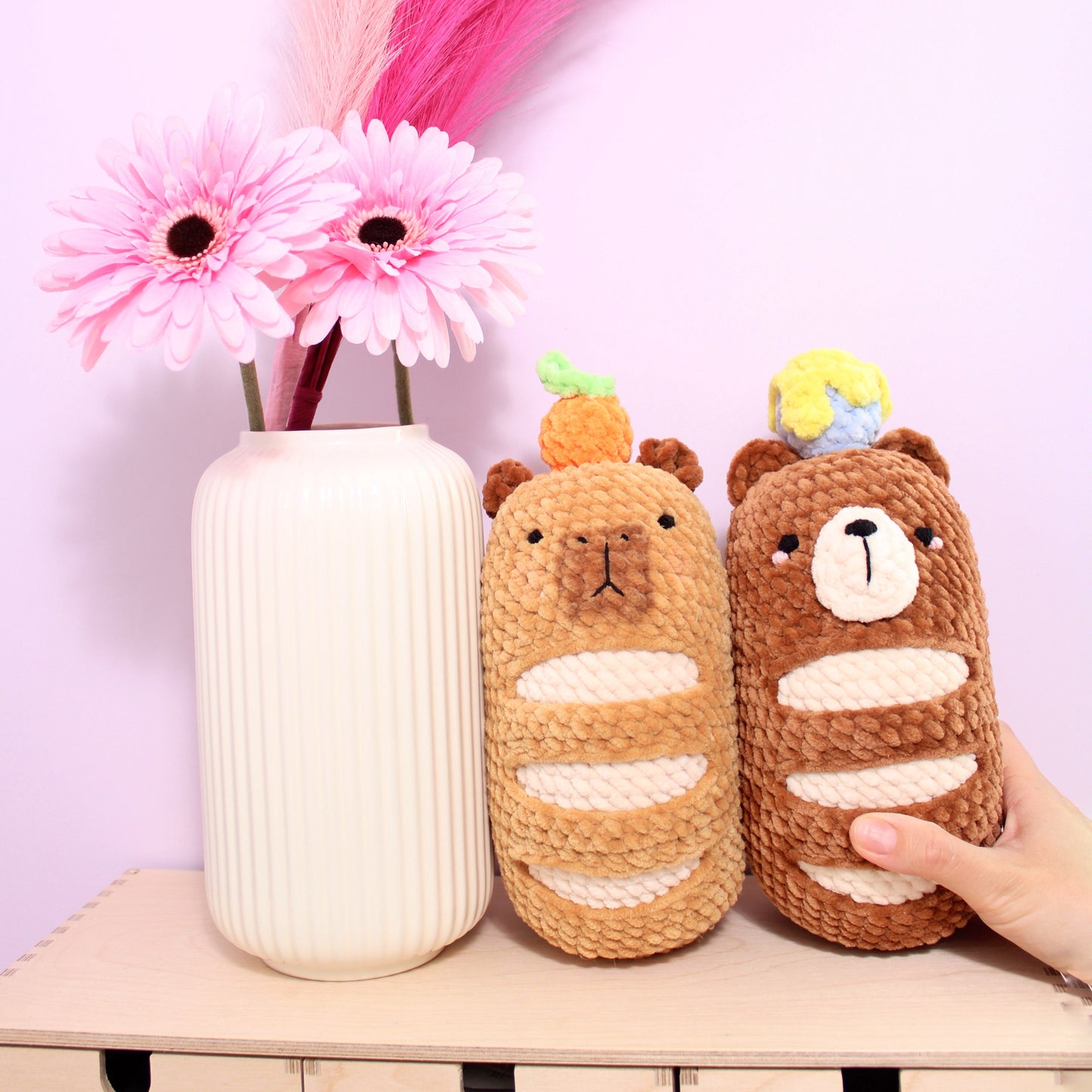 Capybara & Bear Baguette No Sew Yarn Bun Amigurumi Crochet PDF Pattern