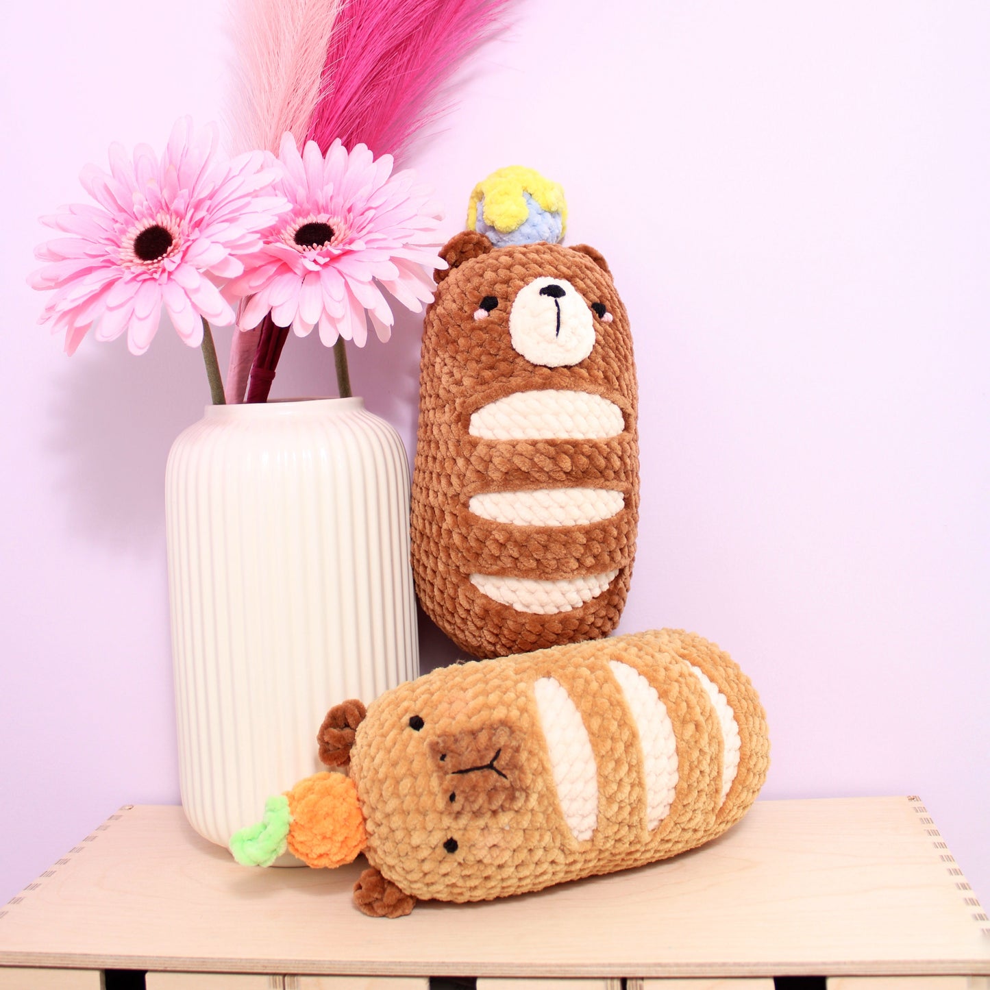 Capybara & Bear Baguette No Sew Yarn Bun Amigurumi Crochet PDF Pattern