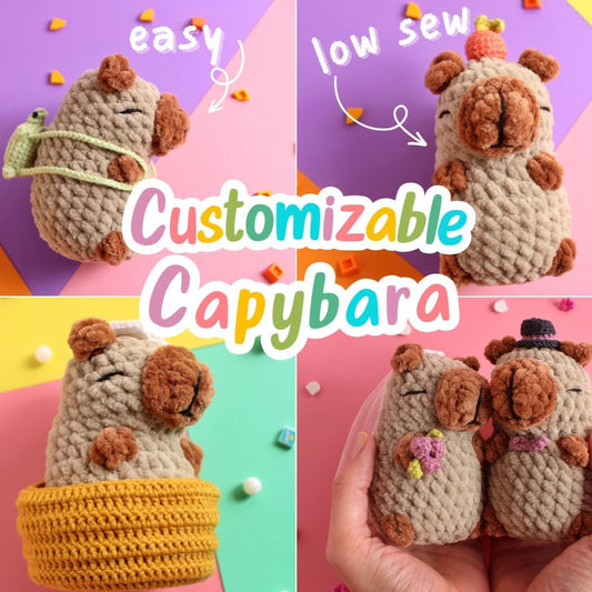 Quick Low Sew Crochet Customizable Capybara PDF Pattern, 5 in 1 Low Sew Amigurumi Pattern